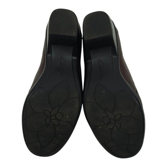 Clarks Partridge Block Heel Shoes Womens Size 9 Comfort Brown Leather Slip On - Picture 8 of 16